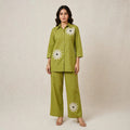 OFW-4 White Lotus Applique 3PC Set | Cotton Silly Hand Work Suit with Digital Printed Dupatta | DU-157