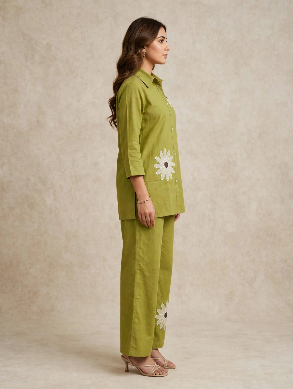 OFW-4 White Lotus Applique 3PC Set | Cotton Silly Hand Work Suit with Digital Printed Dupatta | DU-157
