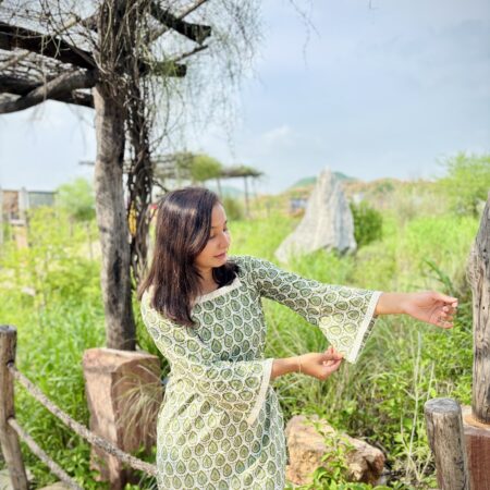 green paisley block print kurti