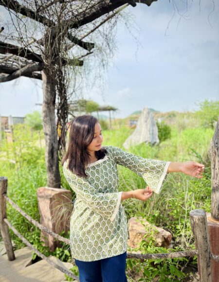 green paisley block print kurti