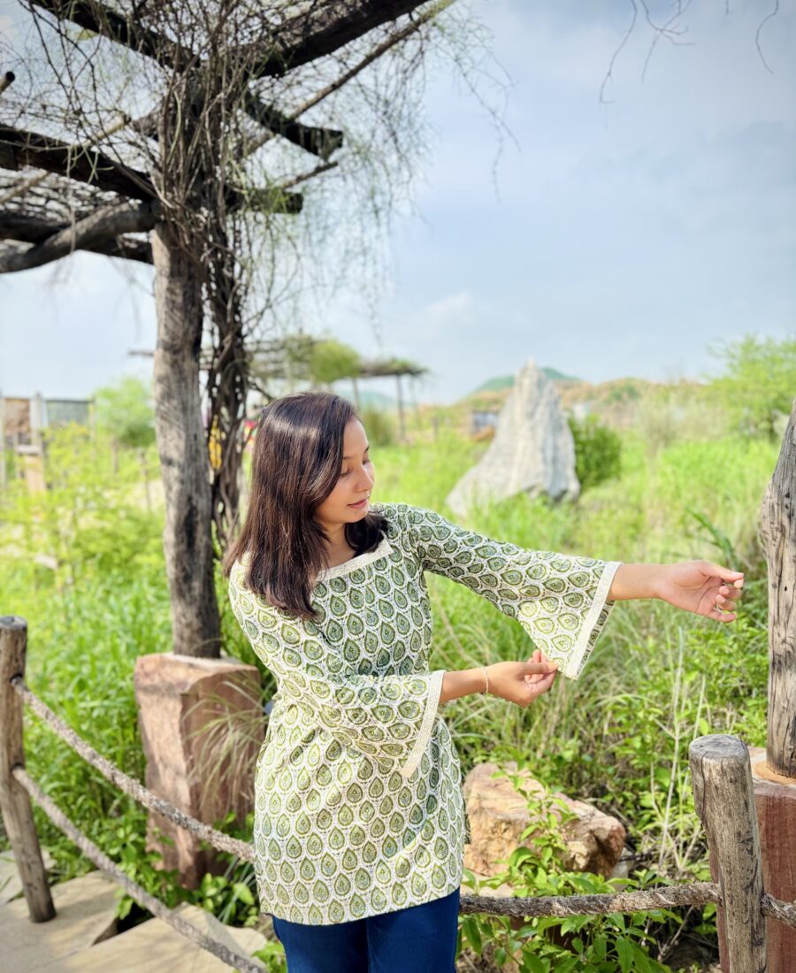 green paisley block print kurti
