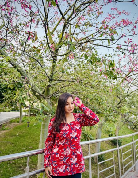 cherry sweetheart neck kurti